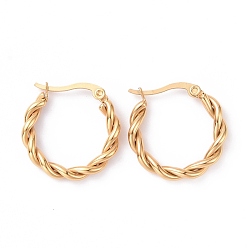 Золотой Вакуумное покрытие pvd 304 серьги-кольца из нержавеющей стали с витой веревкой для женщин, золотые, 22x22x3.5 мм, штифты : 0.8x1 мм