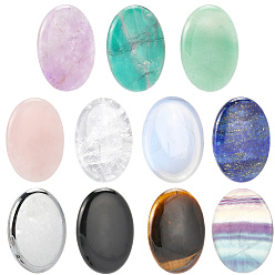 Смешанные камни 11 шт. 11 стили овальные смешанные драгоценные камни для беспокойства, Кристаллический камень для лечения тревоги, исцеляющий большой палец, 34~35x24~25x6~7 мм, 1 шт / стиль
