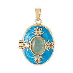 Himmelblau 1 Stück Messing-Emaille-Medaillon-Anhänger, mit Strass und Harz, oval Charme, golden, Himmelblau, 22x17x8 mm, Bohrung: 5x3 mm