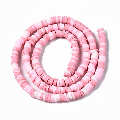 Pink Handmade Polymer Clay Beads Strands, for DIY Jewelry Crafts Supplies, Heishi Beads, Disc/Flat Round, Pink, 4x0.5~1mm, Hole: 1.4mm, about 350~410pcs/strand, 15.75 inch~16.14 inch(40~41cm)