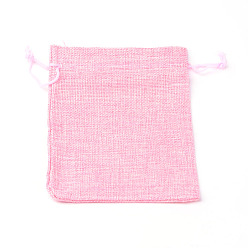 Flamingo Polyester Imitation Burlap Packing Pouches Drawstring Bags, Flamingo, 18x13cm