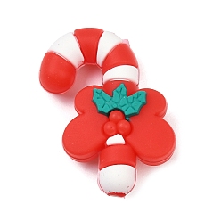 Candy Cane Силиконовые бусины, фокусные бусы, Новогодняя тема, красочный, шоколадная конфета, 32x25x11 мм, отверстие : 3 мм