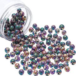 Regenbogen plattiert Galvanisierte natürliche Lavasteinperlen, Runde, Multi-Farbe plattiert, 8 mm, Bohrung: 1 mm, 180 Stück / Karton