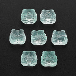 Light Cyan Transparent Glass Beads, Chinese Zodiac Signs Tiger, Light Cyan, 11.5x12x8mm, Hole: 1mm