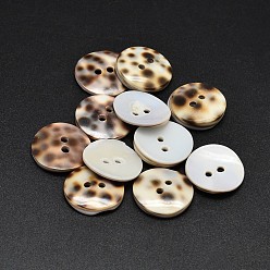 Camel 2-Hole Flat Round Shell Buttons, Camel, 20x2~3mm, Hole: 2mm