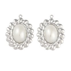 Oval 304 подвески из нержавеющей стали, с абс пластмассовой имитационной жемчужиной, цвет нержавеющей стали, овальные, 25.5x19.5x6 мм, отверстие : 1.4 мм