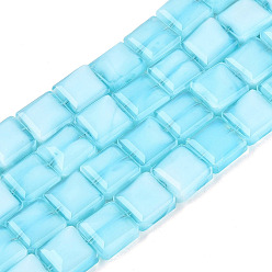 Светло-Голубой Непрозрачные сплошные цветные стеклянные бусины, квадратный, граненые, Небесно-голубой, 13x13x7.5 мм, отверстие : 1~1.2 мм, около 27 шт / нитка, 13.77 дюйм (35 см)