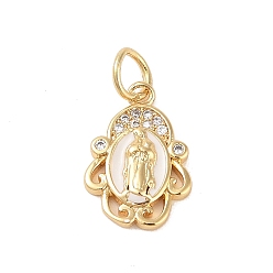 Palm Латунные микропаве прозрачные подвески с фианитом, без кадмия, без никеля и без свинца, с эмалью и кольцом для прыжков, реальный 18 k позолоченный, ладонь, 14x10x2.5 мм, отверстие : 3 мм