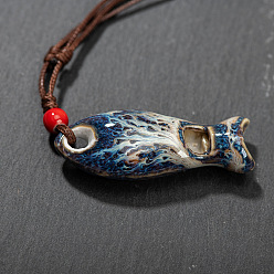 Прусский Синий Фарфоровые подвески в виде рыбок и свистков с регулируемым вощеным шнурком., берлинская лазурь, 17.72~31.50 дюйм (45~80 см)