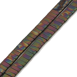 Rainbow Plated Electroplated Frosted Non-magnetic Synthetic Hematite Beads Strands, Rectangle, 2-Hole, Rainbow Plated, 5x2x2mm, Hole: 0.8mm, about 193pcs/strand, 8.27 inch(21cm)