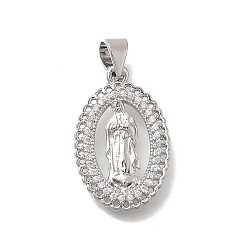 Платина Латунные микро проложить кубического циркония подвески, овальные с рисунками " virgin mary", без кадмия и без свинца, стойки покрытие, долговечный, платина, 21.5x14x2.5 мм, отверстие : 4.5x3.5 мм