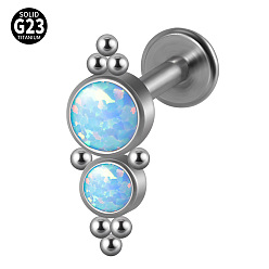 Плоский Круглый G23 титановые безрезьбовые лабреты, с имитацией опал, цвет нержавеющей стали, плоско-круглые, 6 мм, штифты : 1.2 мм