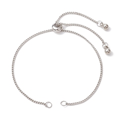 Платинированный Изготовление браслета-слайдера из латуни, с цепочкой-панцирем и скользящими бусинами, Реальная платина, 10.24 дюйм (26 см)