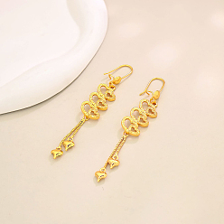 Сердце Серьги-кольца с кисточками из латуни, цепочка-оберег, реальный 18 k позолоченный, сердце, 80 мм