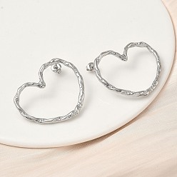 Нержавеющая Сталь Цвет 304 серьги-гвоздики в форме полого сердца из нержавеющей стали, цвет нержавеющей стали, 34.5x41 мм