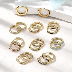 Настоящее золото 18K Латунные микро проложить серьги обруча кубического циркония, стойки покрытие, долговечный, без кадмия и без свинца, разноцветные, реальный 18 k позолоченный, 15x1.5 мм