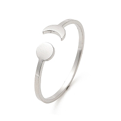 Нержавеющая Сталь Цвет Не тускнеет 304 открытые манжетные кольца из нержавеющей стали, Вс & луна, цвет нержавеющей стали, внутренний диаметр: 18.2 мм