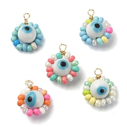 Color mezclado Colgantes con cuentas de cristal y murano, con fornituras de alambre de cobre, amuletos mal de ojo, color mezclado, 17x14x8 mm, agujero: 2.2 mm