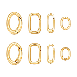 Настоящее золото 18K 8шт 4 стили латунные пружинные затворные кольца, прямоугольник и овал, реальный 18 k позолоченный, 13~22x7~15x2~3 мм, 2 шт / стиль