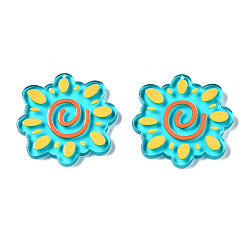 Cyan Translucent Acrylic Pendants, 3D Printed, Flower, Cyan, 33.5x34x3mm, Hole: 1.2mm