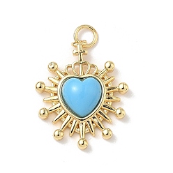 Синий Подвески сердце латуни, cmолой, без кадмия и без свинца, реальный 18 k позолоченный, с целью перехода в кольце, синие, 25x19x5 мм, отверстие : 1 мм