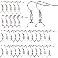 Нержавеющая Сталь Цвет 50 шт. 304 крючки для серег из нержавеющей стали, французские крючки с дужкой, шариком и ледорубом, за половину пробурено бисера, цвет нержавеющей стали, 21 датчик, 28x3.5 мм, штифт: 0.7 мм и 0.6 мм (для бисера с наполовину просверленными отверстиями)