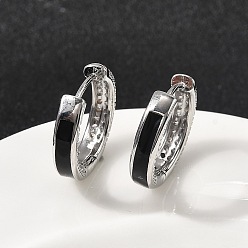 Черный Латунные серьги-кольца из прозрачного кубического циркония, с эмалью, долговечный, без свинца и без кадмия, стойки покрытие, кольцо, реальный 18 k позолоченный, чёрные, 16.5x3.5 мм