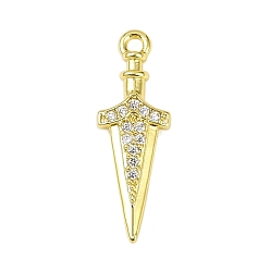 Золотой Латунные микропаве прозрачные подвески с фианитом, без кадмия, без никеля и без свинца, меч прелести, золотые, 19.5x6.5x2.5 мм, отверстие : 1.2 мм