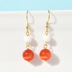 Красный Гальванопокрытие 304 серьги-подвески из нержавеющей стали «кошачий глаз», круглые, золотые, красные, 43.5x10 мм