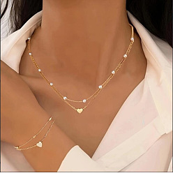 Золотой Ожерелья и двухслойные браслеты из искусственного жемчуга в форме сердца и пластика, золотые, 422 мм