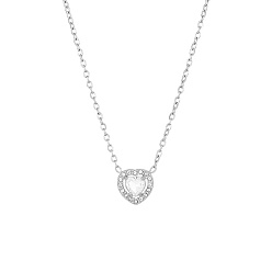 Stainless Steel Color White Cubic Zirconia Heart Pendant Necklace with Stainless Steel Chains, Stainless Steel Color, 17-3/4 inch(45cm)