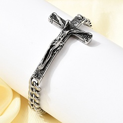 Античный Серебристый & Цвет Нержавеющей Стали 304 из нержавеющей стали кубинский ссылка цепи браслеты, браслеты с крестом Иисуса Христа и распятием для унисекс, старинное серебро и цвет нержавеющей стали, 8-7/8 дюйм (22.5 см)