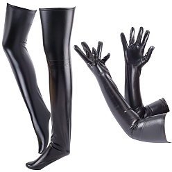 Черный Комплекты длинных перчаток и чулок из искусственной кожи, металлик для женского костюма для косплея, чёрные, 560x100x2.5 мм