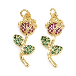 Золотой Латунные микро проложить кубического циркония подвески, цветок, долговечный, без кадмия и без свинца, стойки покрытие, с целью перехода в кольце, золотые, 28.5x11.5x3.5 мм, отверстие : 3 мм