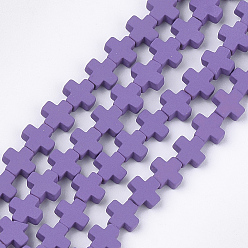 DarkOrchid Окрашенного распылением немагнитных синтетических нитей гематита бусы, крестик, средне фиолетовый, 6~6.5x6~6.5x2.5 мм, отверстие : 0.8 мм, около 66~75 шт / нитка, 16.5 дюйм ~ 18.7 дюйм