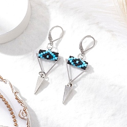 Темно-Голубой Серьги-гвоздики с застежкой-молнией из латунного стекла с треугольным глазом, платина, глубокое синее небо, 57x18.5 мм