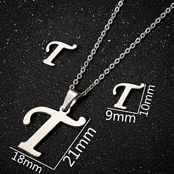 Letter T 201 комплекты из ожерелий и серег-гвоздиков из нержавеющей стали, Письмо T, 400 мм