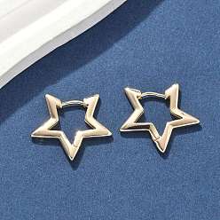 Настоящее золото 18K Латунные серьги обруча, звезда, реальный 18 k позолоченный, 17x20x2 мм
