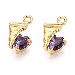 Сердце Латунные микро проложить кубического циркония прелести, долговечный, без никеля , реальный 18 k позолоченный, сердце, 12x8x4 мм, отверстие : 1.4 мм