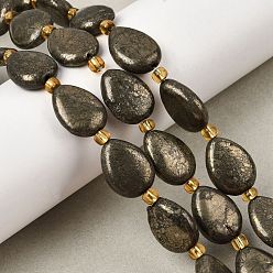 Пирит Природного пирита бисер нитей, с бисером, квартира слеза, 16x12x5.5 мм, отверстие : 1 мм, около 11 шт / нитка, 8.07'' (20.5 см)