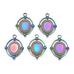 Rainbow Color Покрытие стойки цвет радуги 304 подвески нержавеющая эмаль настройки, без кадмия, без никеля и без свинца, овальные, 21x16x2 мм, отверстие : 2 мм
