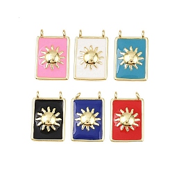 (52) Непрозрачная лаванда Латунь эмаль подвески, прямоугольник с солнечными чарами, без свинца и без кадмия, долговечный, реальный 18 k позолоченный, стойки покрытие, разноцветные, 18.5x12x3 мм, отверстие : 1.2 мм