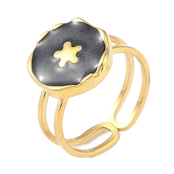 Настоящее золото 18K Ионное покрытие (IP) 304 эмаль из нержавеющей стали, плоская круглая форма с кольцами на пальцах с цветочной манжетой, открытые кольца для женщин, реальный 18 k позолоченный, регулируемый