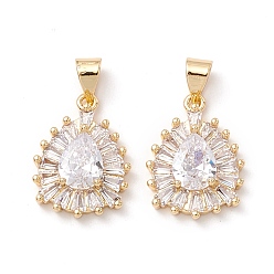 Real 18K Gold Plated Brass Micro Pave Clear Cubic Zirconia Pendants, Cadmium Free & Lead Free, Teardrop, Real 18K Gold Plated, 18x13.5x4.5mm, Hole: 3.5x4.5mm