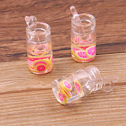 Hot Pink Transparent Resin Pendants, Cup Charms with Fruit, Hot Pink, 26x16mm, Hole: 2mm