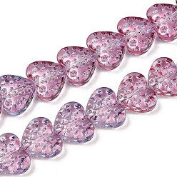 Серо-розавый Прозрачные стеклянные бусины, сердце, увядшая роза, 13x15x7 мм, отверстие : 1 мм, около 55 шт / нитка, 25.98'' (66 см)