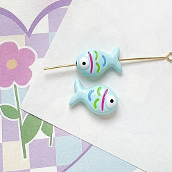 Бледно-бирюзовый Милые бусины из эмали из сплава, рыба, бледные бирюзовая, 9x15 мм, отверстие : 1.7 мм