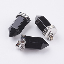 (946F)Морозный цвет внутри  Жонкиль / Непрозрачная зеленая подкладка Подвески из натурального окрашенного и нагретого черного агата с острыми концами, с латунной найти, пуля, платина, 39x18 мм, отверстие : 4.5x5.5 мм