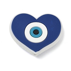 Corazón Cuentas de silicona con temática del mal de ojo, cuentas focales, azul medianoche, corazón, 22x27x9 mm, agujero: 2 mm
