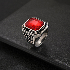 Красный 316 Кольца для мужчин из нержавеющей стали с паве из кубических цирконий, квадратный, цвет нержавеющей стали, красные, внутренний диаметр: 19мм~20мм
